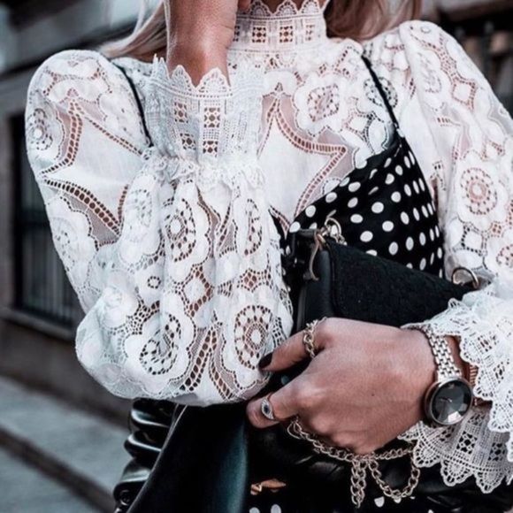 White Lace See through Bohemian Long Sleeve Shirt - Picture 3 of 16
